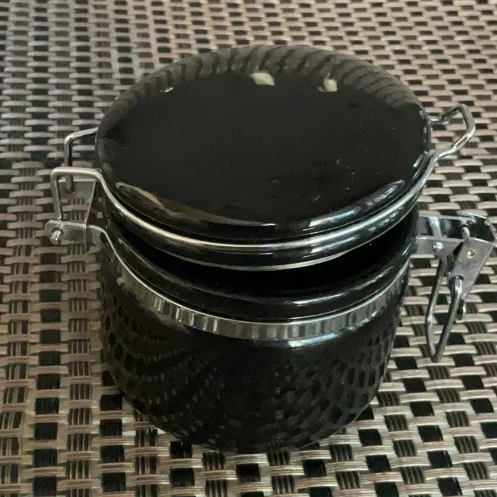 OGGI Black Ceramic Canister Knick Knack Trinket Sealed Container